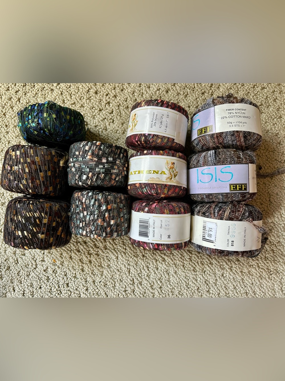 Lot of 11 Athena Isis Variegated Ribbon Yarn Multicolor Made Italy  Ladder Ball